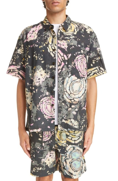 Shop Isabel Marant Iggy Print Short Sleeve Button-up Shirt In Faded Black 02fk