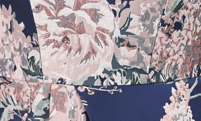 Shop Kay Unger Veronica Floral Brocade Fit & Flare Dress In Marine Blue/ Rose Tan Multi
