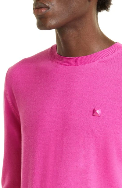 Shop Valentino Tonal Roman Stud Virgin Wool Sweater In Uwt - Pink Pp