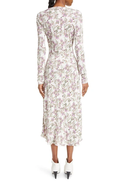 Shop Isabel Marant Janevea Floral Print Twist Front Long Sleeve Midi Dress In White