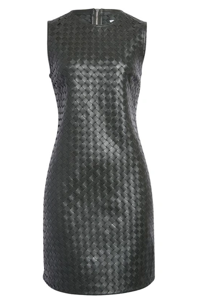 Shop Bottega Veneta Intrecciato Sleeveless Leather Dress In Dark Green