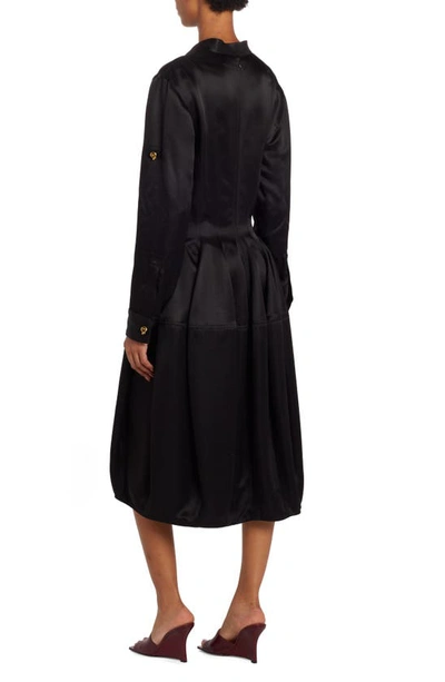 Shop Bottega Veneta Washed Twill Long Sleeve Fit & Flare Midi Dress In Black