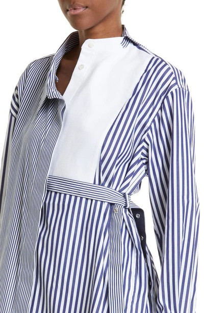 Shop Sacai Asymmetric Stripe Cotton Poplin Shirtdress In Navy Stripe