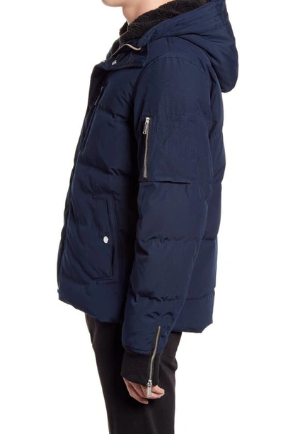 Shop Karl Lagerfeld Mid Length Down & Feather Jacket With Faux Shearling Lining In Navy