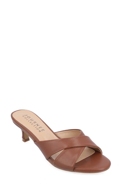 Journee Collection Berkly Snake-embossed Slide Sandal In Brown