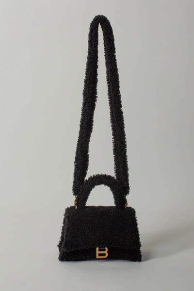 Shop Balenciaga Women's Furry Hourglass Small Handbag With Strap, Black