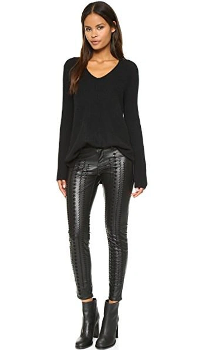 Shop Blank Denim Vegan Leather Embroidered Skinny Pants In Wake Up Call