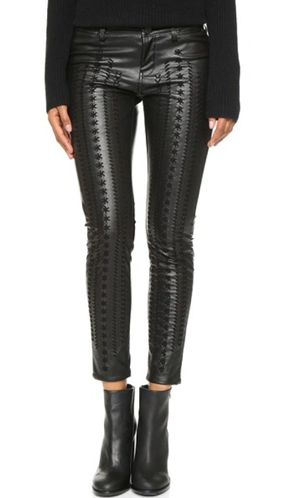 Blank Denim Vegan Leather Embroidered Skinny Pants In Wake Up Call