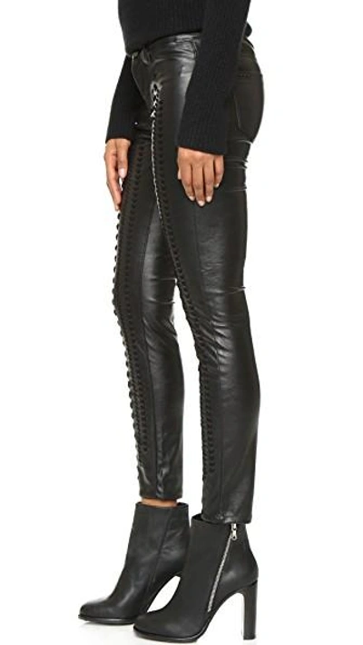 Shop Blank Denim Vegan Leather Embroidered Skinny Pants In Wake Up Call