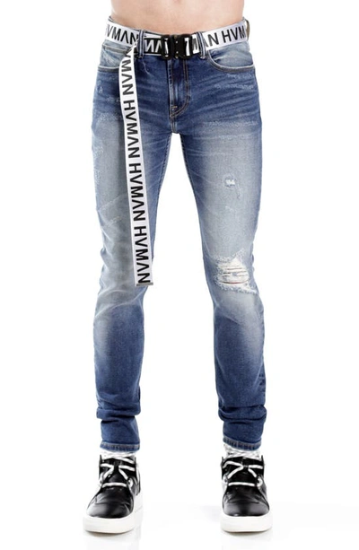 Shop Hvman Belted Stretch Skinny Jeans In Baltic