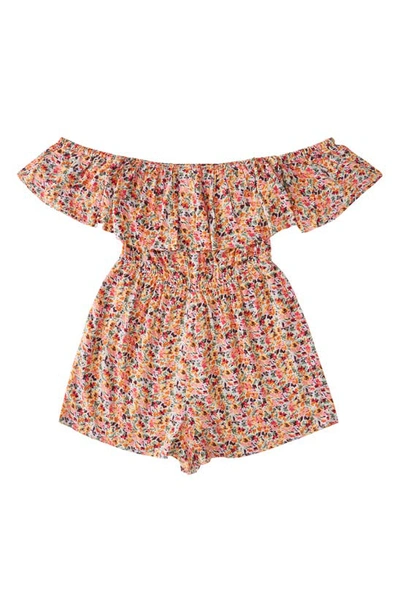 Shop Roxy Another Day Off The Shoulder Dot Print Romper In Pastel Rose Swept Up Floral