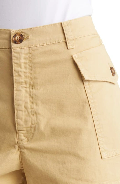 Shop Frame High Waist Patch Pockets Utility Denim Shorts In Washed Tan
