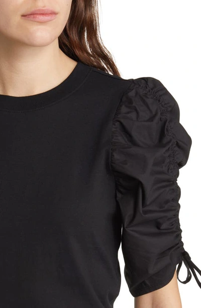 Frame Ruched Sleeve T-shirt In Noir | ModeSens