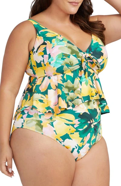 Shop Artesands Chagall Tie Front One-piece Swimsuit In Green