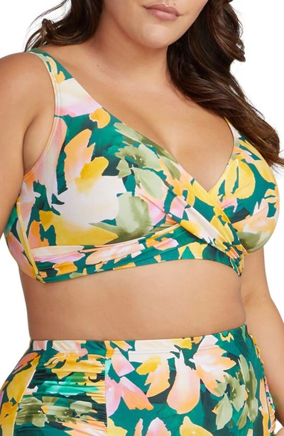 Shop Artesands Delacroix Floral Print Bikini Top In Green