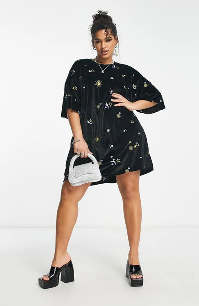 Shop Asos Design Curve Oversize Velvet T-shirt Dress In Black