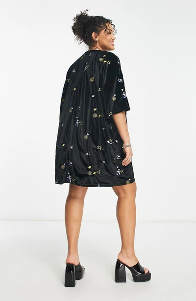 Shop Asos Design Curve Oversize Velvet T-shirt Dress In Black