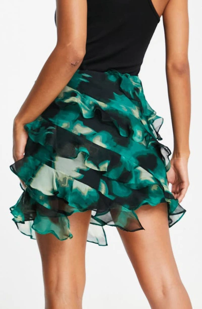 Shop Asos Design Ruffle Chiffon Miniskirt In Medium Green