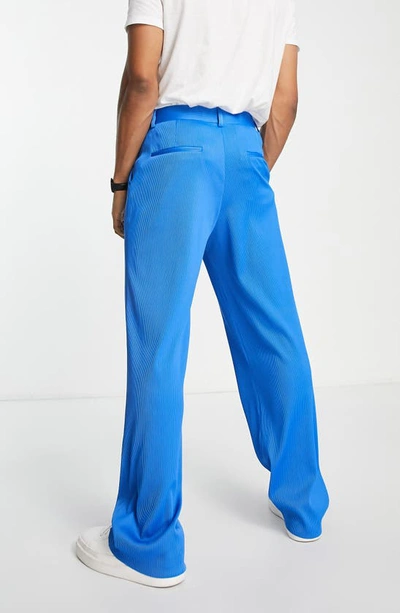 Asos Design Wide Leg Suit Pants In Electric Blue Plisse | ModeSens