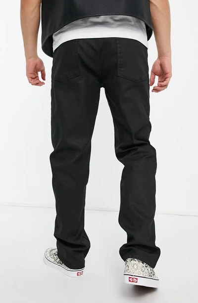 Shop Asos Design Coated Straight Leg Jeans In Black