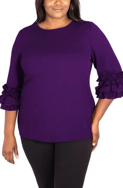 Shop Maree Pour Toi Ruffle Sleeve Knit Top In Purple