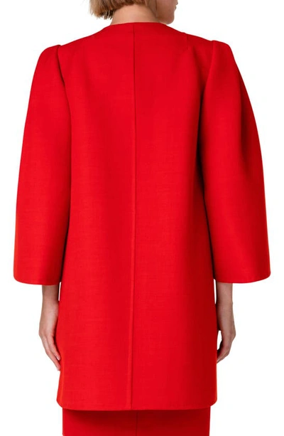 Shop Akris Oriana Open Front Wool Blend Coat In Red