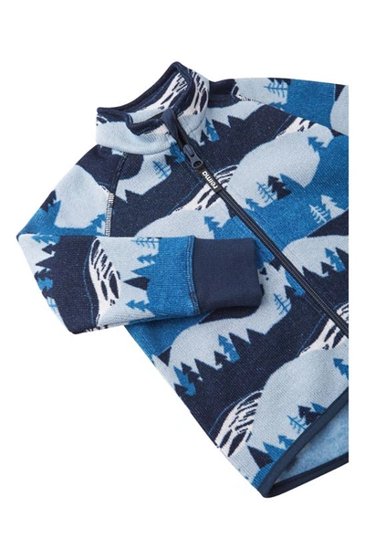 Shop Reima Kids' Alpine Print Sweater Fleece Zip-up Jacket In Soft Navy