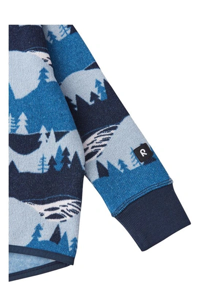 Shop Reima Kids' Alpine Print Sweater Fleece Zip-up Jacket In Soft Navy