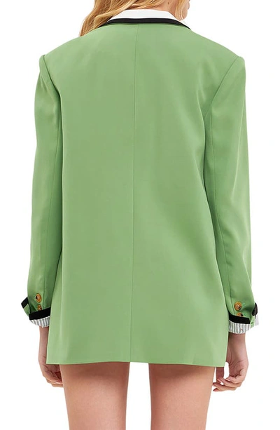 English Factory Binding Detail Drapey Blazer In Green Combo