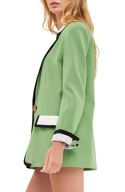 English Factory Binding Detail Drapey Blazer In Green Combo