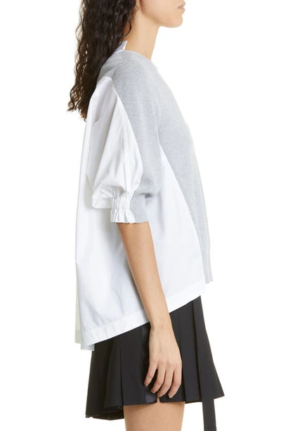 Shop Sacai Mixed Media Pleated Back Panel Sweater In L/ Graywhite