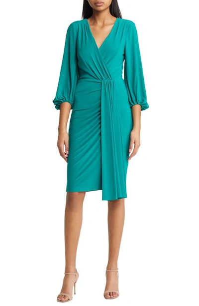 Shop Eliza J Wrap Look Long Sleeve Dress In Green