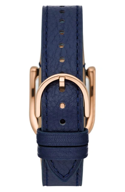 Shop Fossil Harwell East West Leather Strap Watch, 28mm In Navy / Rose Gold