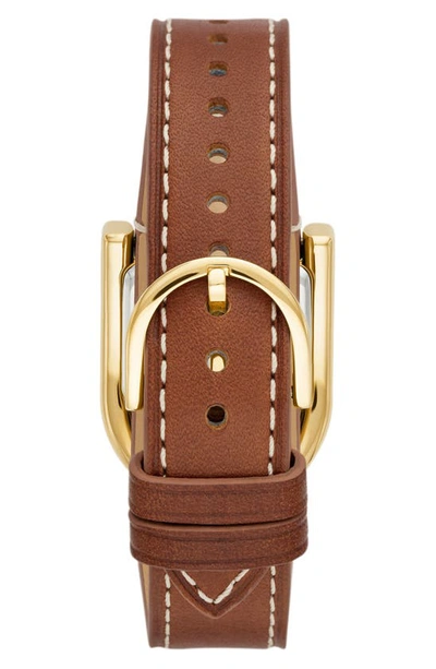 Shop Fossil Harwell East West Leather Strap Watch, 28mm In Brown / Gold