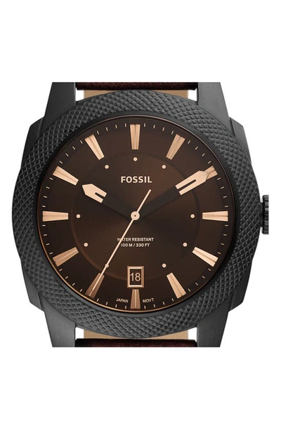 Shop Fossil Machine Leather Strap Watch, 49mm In Brown / Black