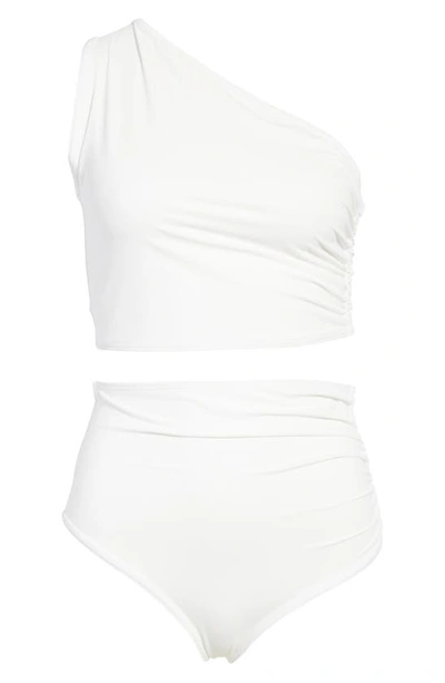 Shop Bottega Veneta One-shoulder Cutout One-piece Swimsuit In Chalk