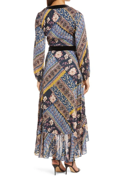 Shop Btfl-life Print Long Sleeve Wrap Maxi Dress In Blue Multi