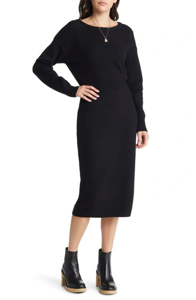 Shop Treasure & Bond Long Sleeve Midi Sweater Dress In Black