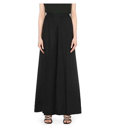 Shop Valentino Wide High-rise Silk Trousers In Black