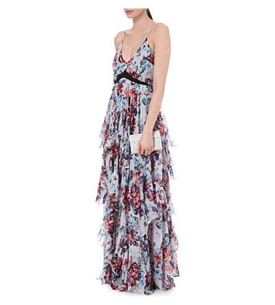 Shop Mary Katrantzou Floral-print Silk Maxi Dress In Solar Rose Grey