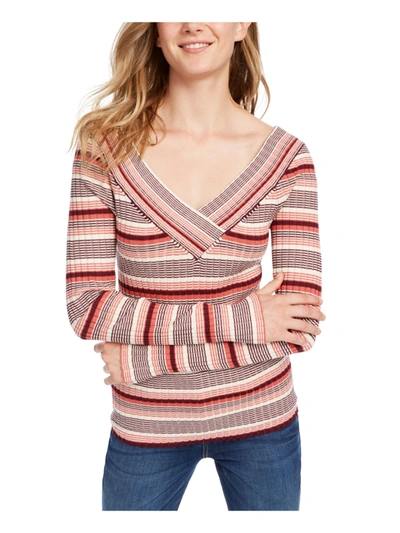 Shop Freshman Juniors Womens Striped V-neck Pullover Sweater In Pink