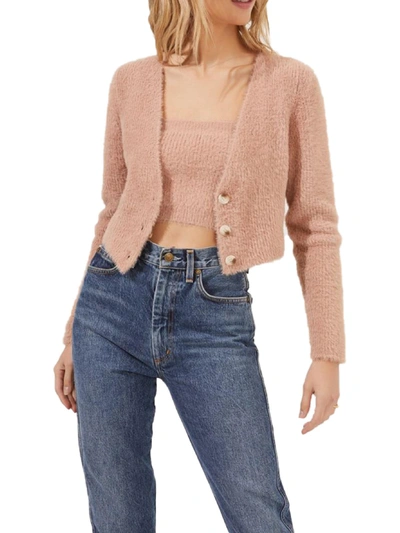 Shop Astr Lorain Womens Crop V Neck Cardigan Sweater In Beige