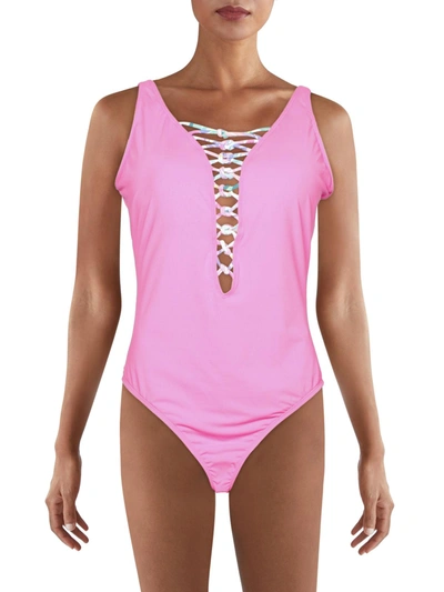 Shop Lilly Pulitzer Womens Lace-up Plunging One-piece Swimsuit In Pink