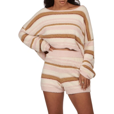 Shop Charlie Holiday Tellow Knit Womens Striped Crop Pullover Sweater In Pink