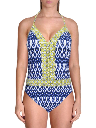 Bleu Rod Beattie Womens Printed Halter One-piece Swimsuit In Blue