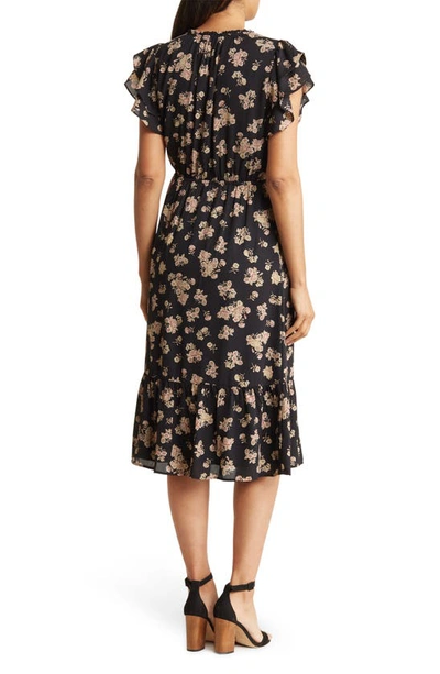Shop Connected Apparel Sleeveless Twisted Bodice Floral Dress In Black
