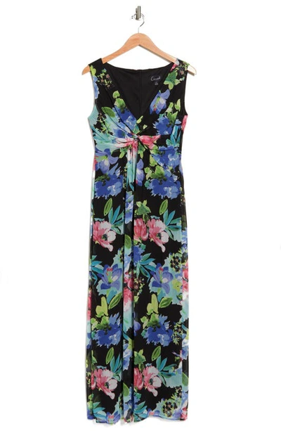 Shop Connected Apparel Sleeveless Twisted Bodice Floral Dress In Black