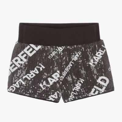 Shop Karl Lagerfeld Kids Girls Black Sequin Logo Shorts