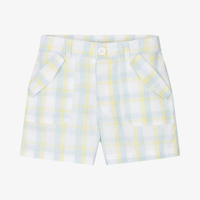 Shop Mitch & Son Boys Yellow & Blue Check Cotton Shorts