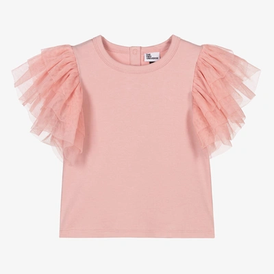 Shop The Tiny Universe Girls Pink Cotton & Tulle Top